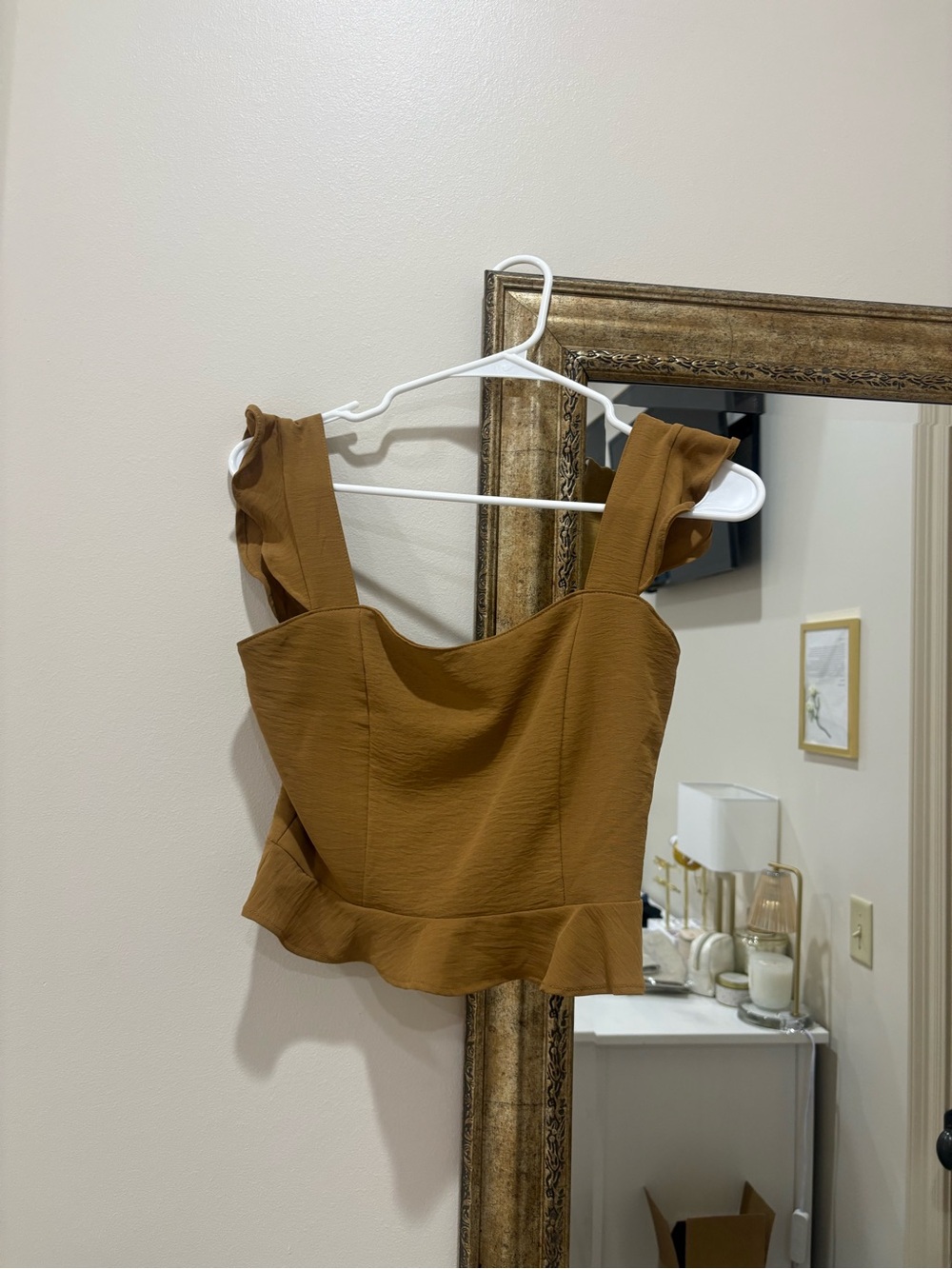 Altar'd State Mustard-Brown Ruffle Hem Square Neck Crop Top